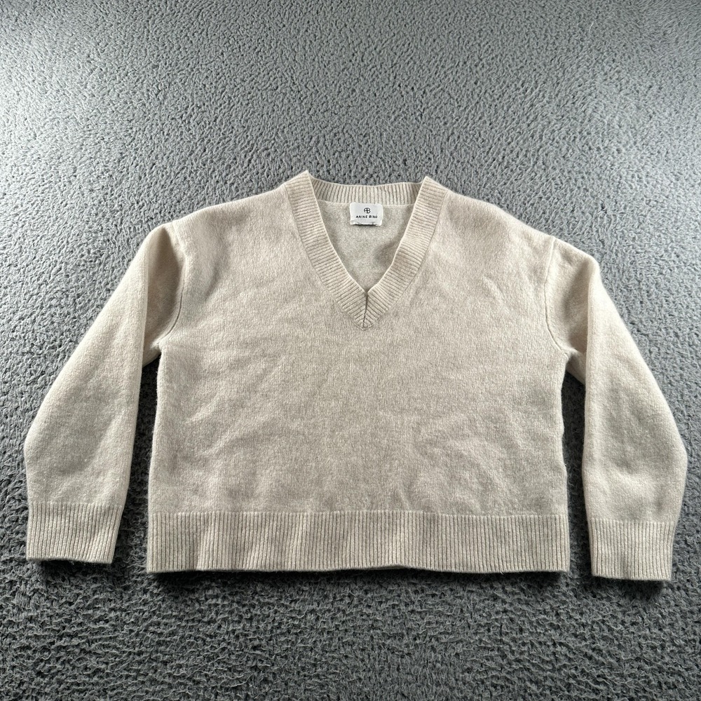 ANINE BING Sweater Womens XS Beige 100%‎ Cashmere V Neck Raglan Knit Pullover